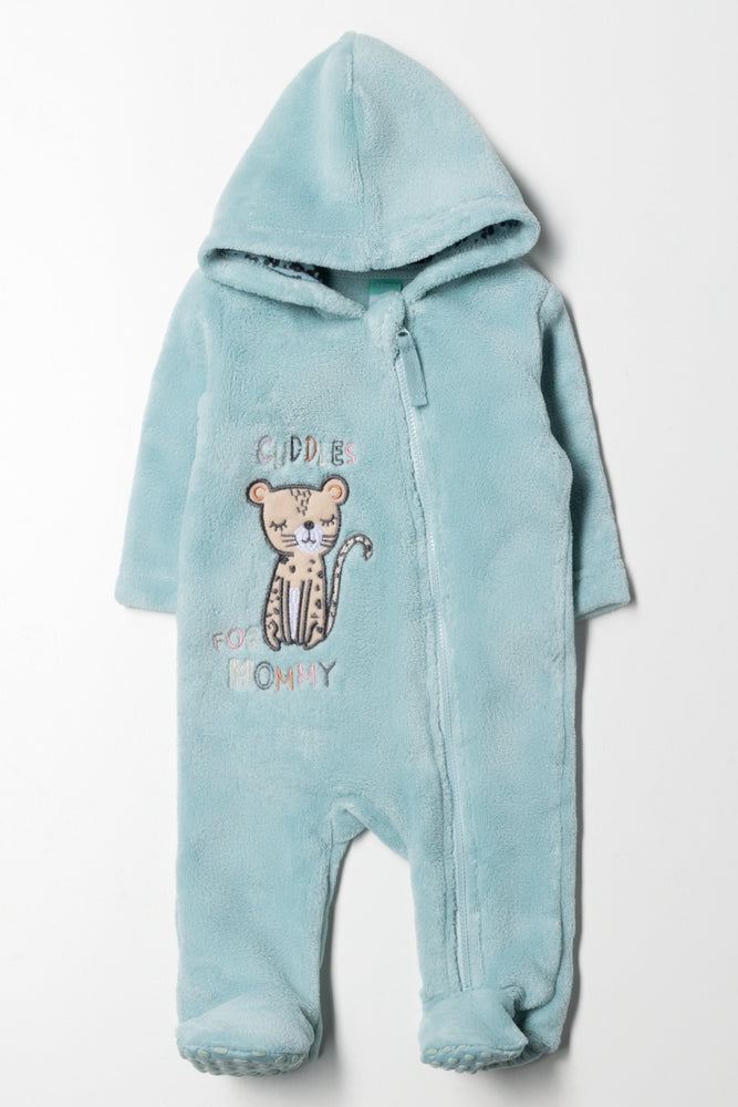 LEOPARD CORAL FLEECE BABYGROW BLUE