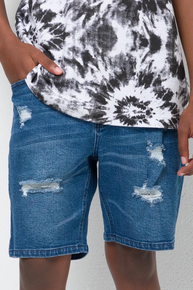 Ripped Denim Shorts Blue (1)