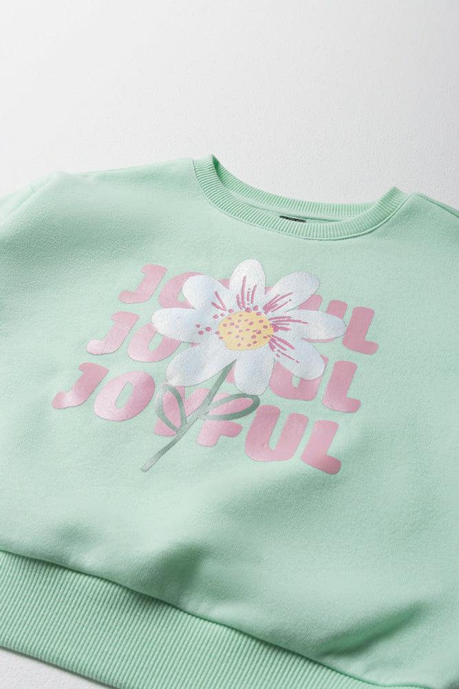 Floral Tracktop & Rib Leggings Set Light Green