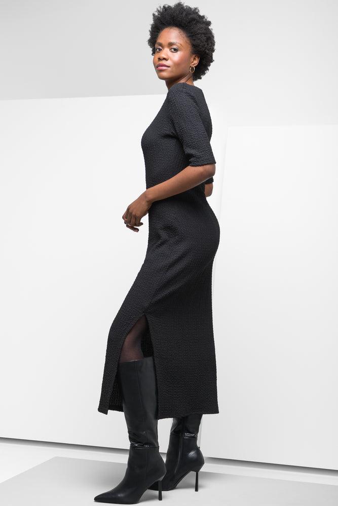 Textured Short Sleeve Column Dress Black