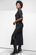 Textured Short Sleeve Column Dress Black (1)