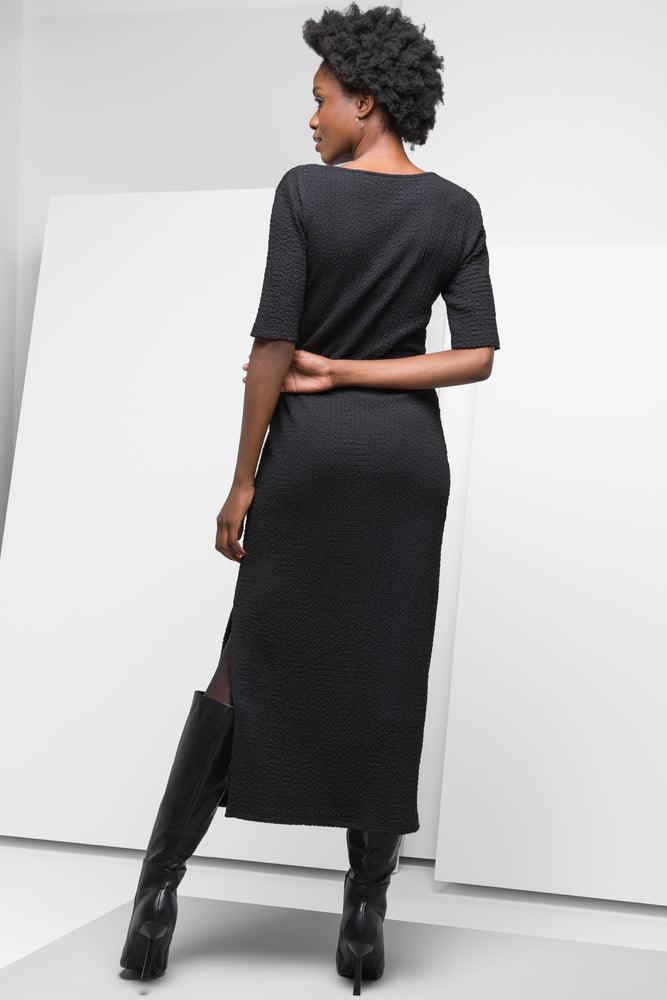Textured Short Sleeve Column Dress Black (2)
