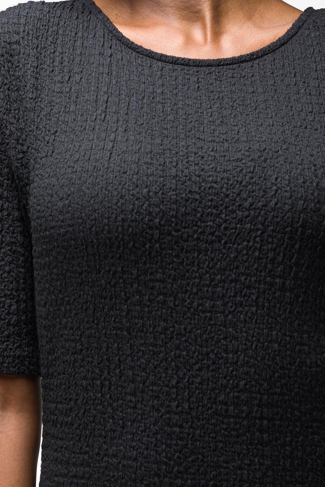 Textured Short Sleeve Column Dress Black (3)