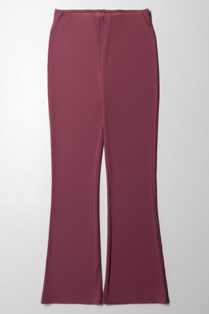 Rib Flare Leggings Dark Pink
