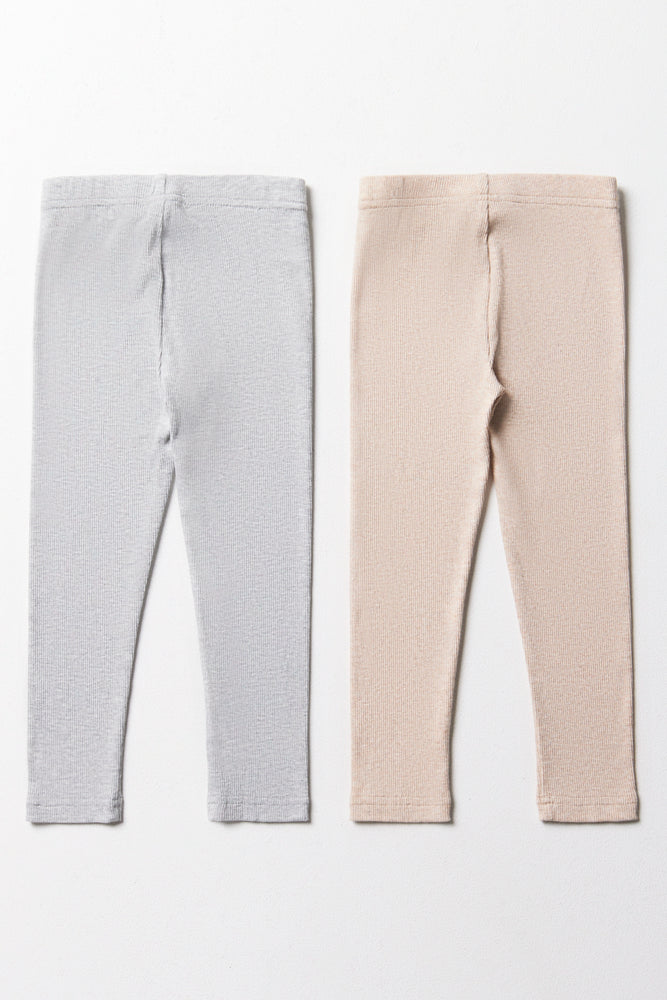 2 Pack Rib Leggings Grey & Natural (2)