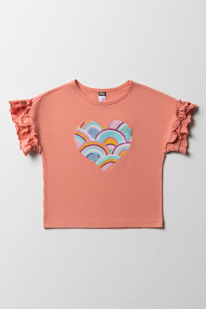 Heart Sequin T-Shirt Peach