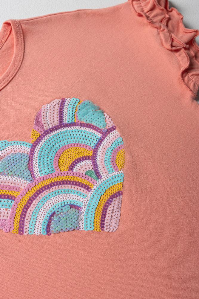 Heart Sequin T-Shirt Peach (1)