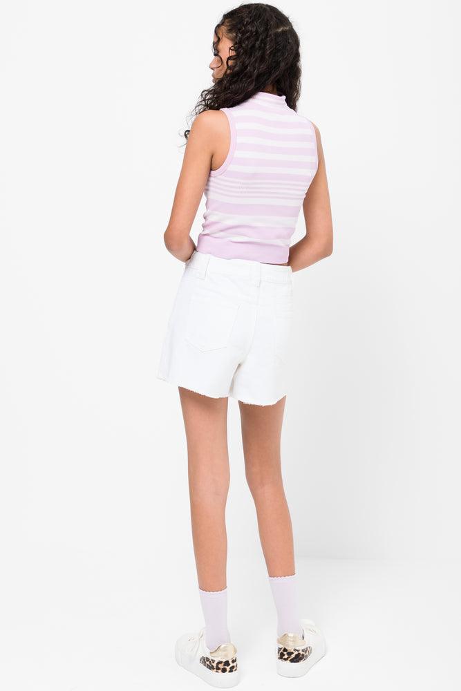 Seamfree High Neck Sleeveless Top Pink Stripe (2)