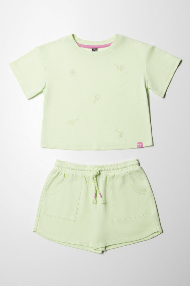 Fleece Shorts Set Light Green