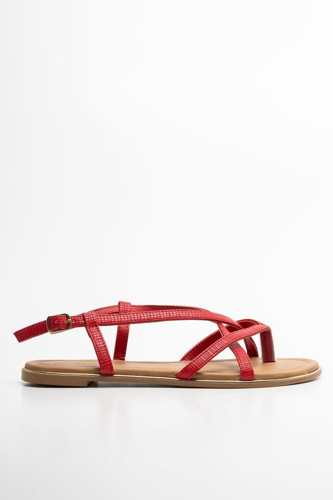 Red strappy sandals flat hot sale