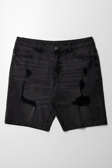 Ripped Denim Shorts Black