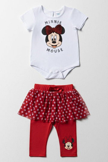 Minnie Mouse Tutu With Leggings Set White & Red