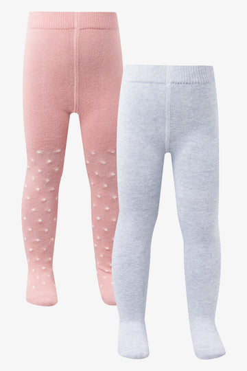 2 Pack Spot Jacquard Tights Pink & Grey