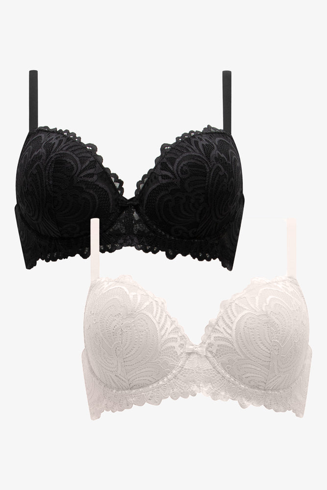 2 Pack Lace Balconette Bras Natural & Black (4)