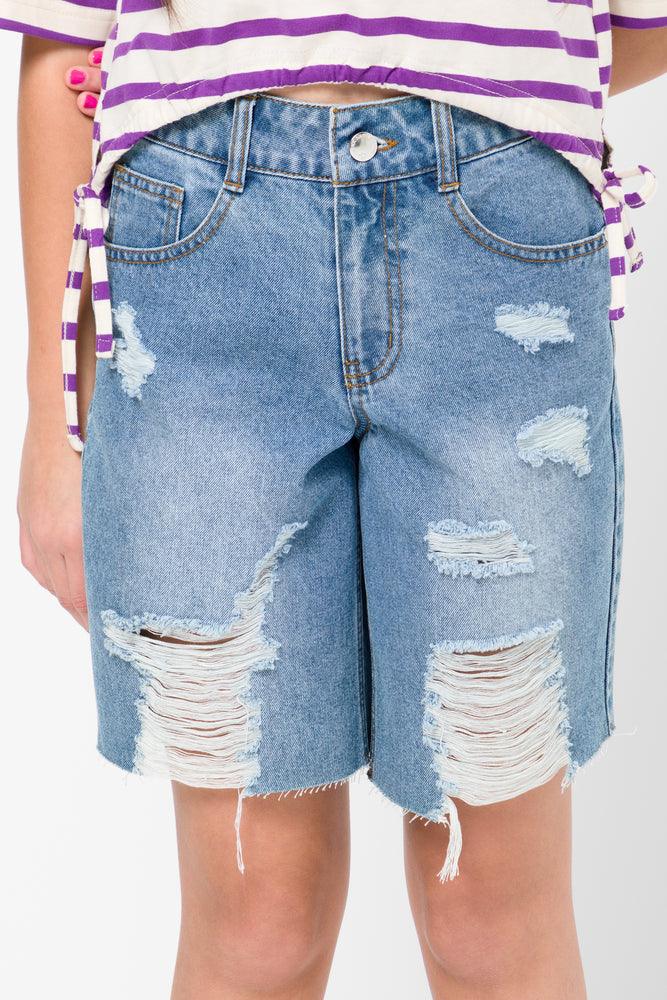 Long ripped jean shorts hot sale