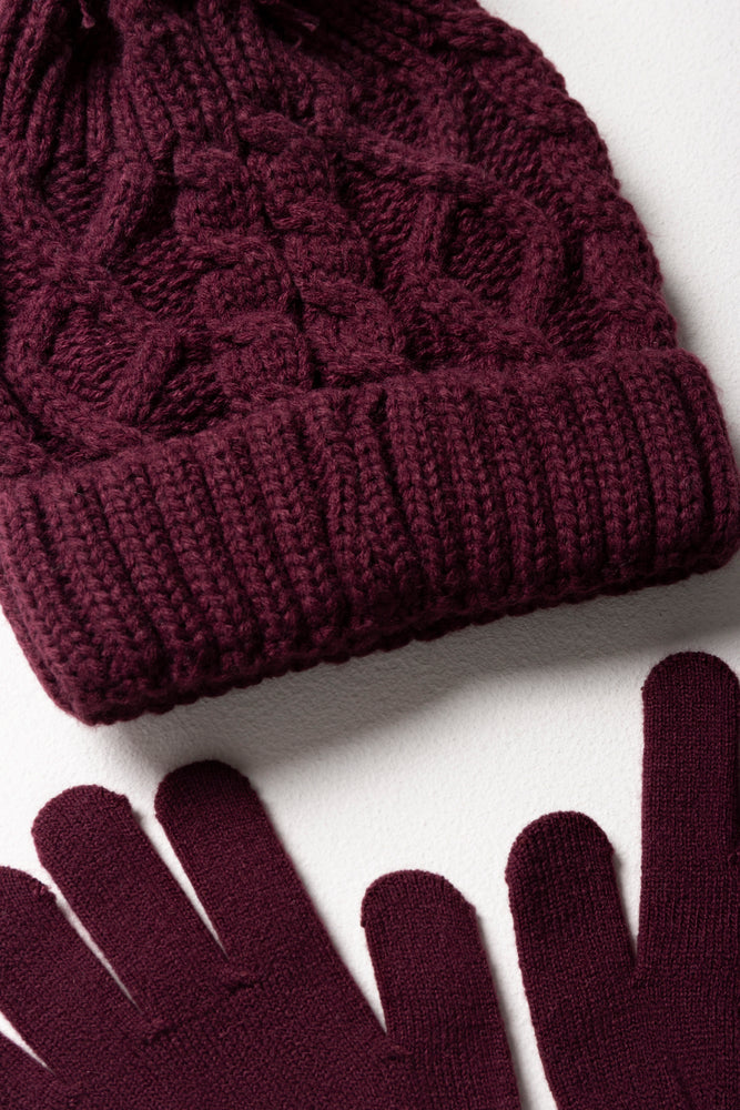 Beanie & Gloves Set Burgundy (1)
