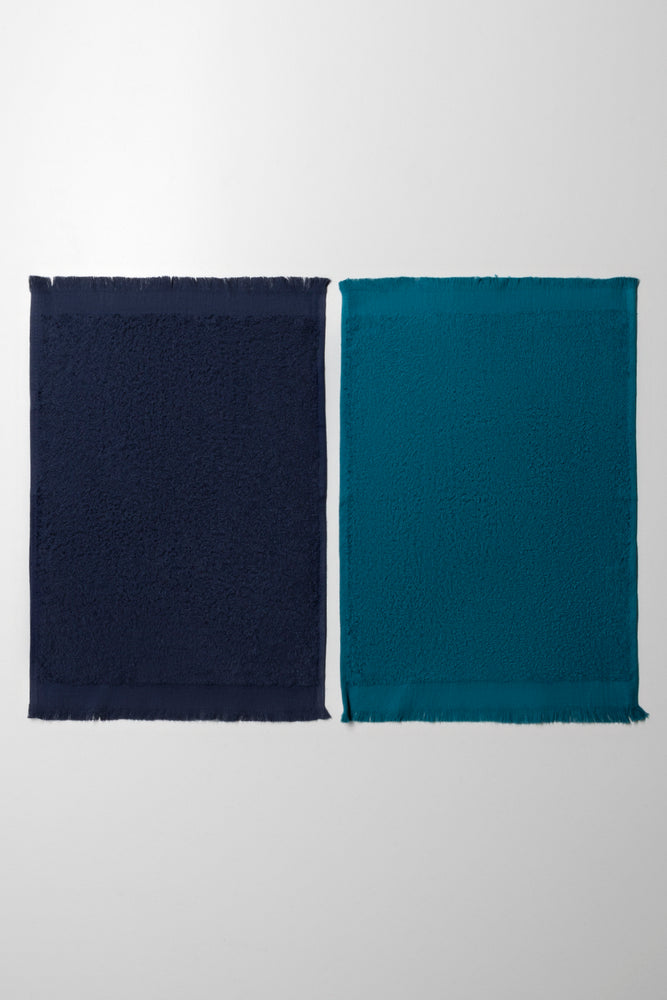 2 Pack Fringed Guest Towel  Navy & Teal