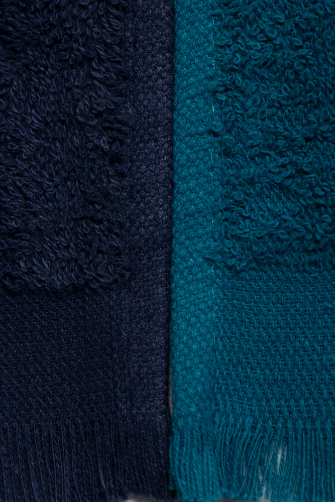 2 Pack Fringed Guest Towel  Navy & Teal (1)