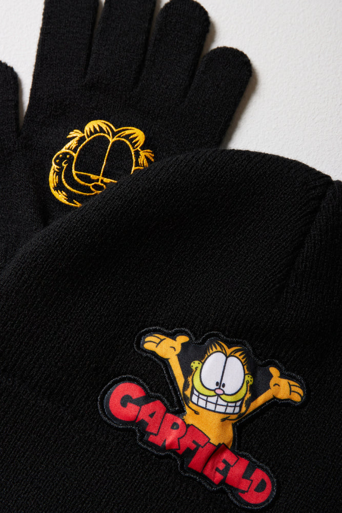 Garfield Beanie & Gloves Black