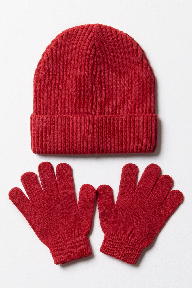 Beanie & Gloves Set Red