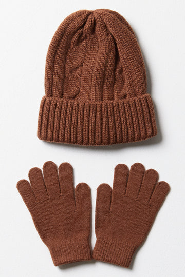 Beanie & Gloves Set Brown