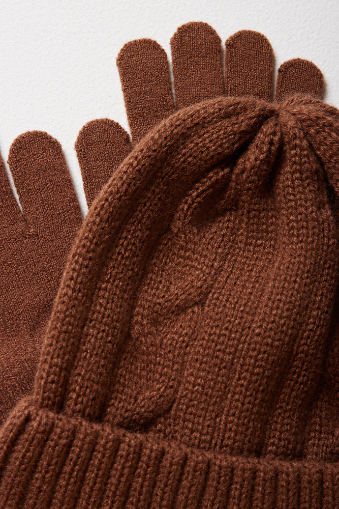 Beanie & Gloves Set Brown (1)