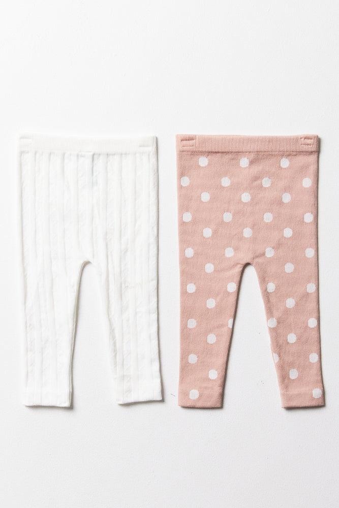 2 Pack Cable Leggings Natural & White (2)