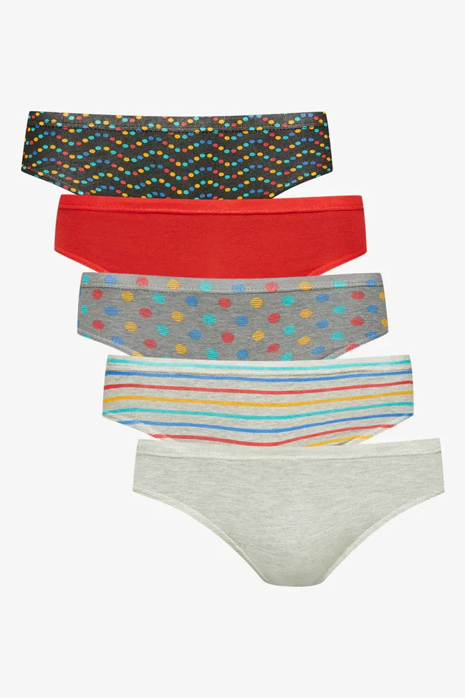 5 Pack Briefs Red, Grey And Black