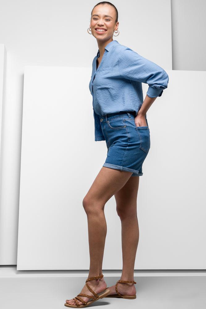 Denim Shorts With Turn Up Blue (1)