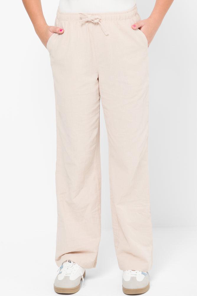Linen Pull On Pants Stone (1)