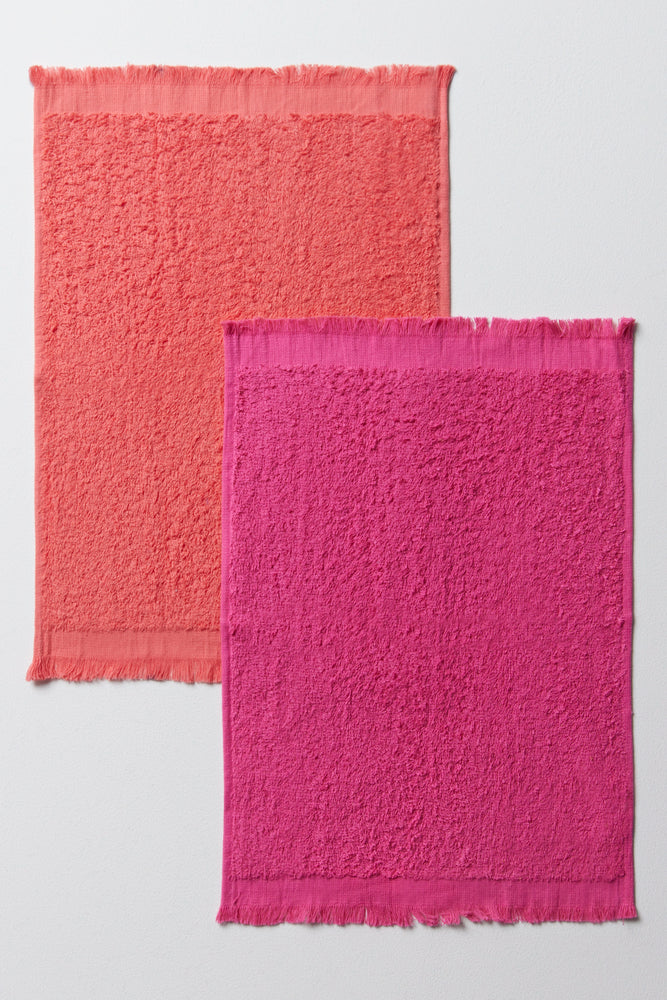 2 Pack Fringed Guest Towels Pink & Purple