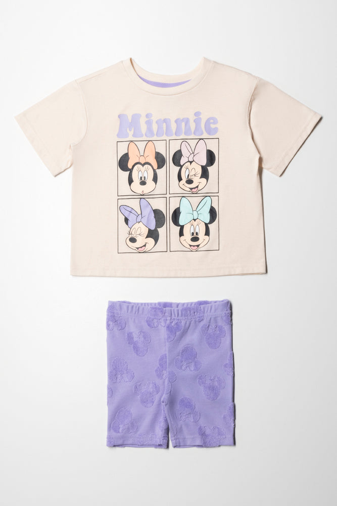 Minnie Mouse Oversized T Shirt Cycling Shorts Set Natural Purple Uncategorized Ackermans