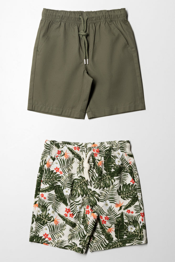 2 Pack Tropical Shorts Natural & Green
