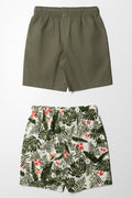 2 Pack Tropical Shorts Natural & Green (2)