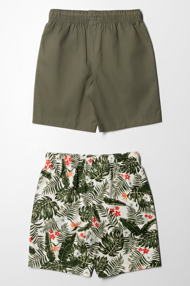2 Pack Tropical Shorts Natural & Green (2)