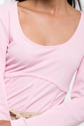 Long Sleeve Corset Top Pink (3)