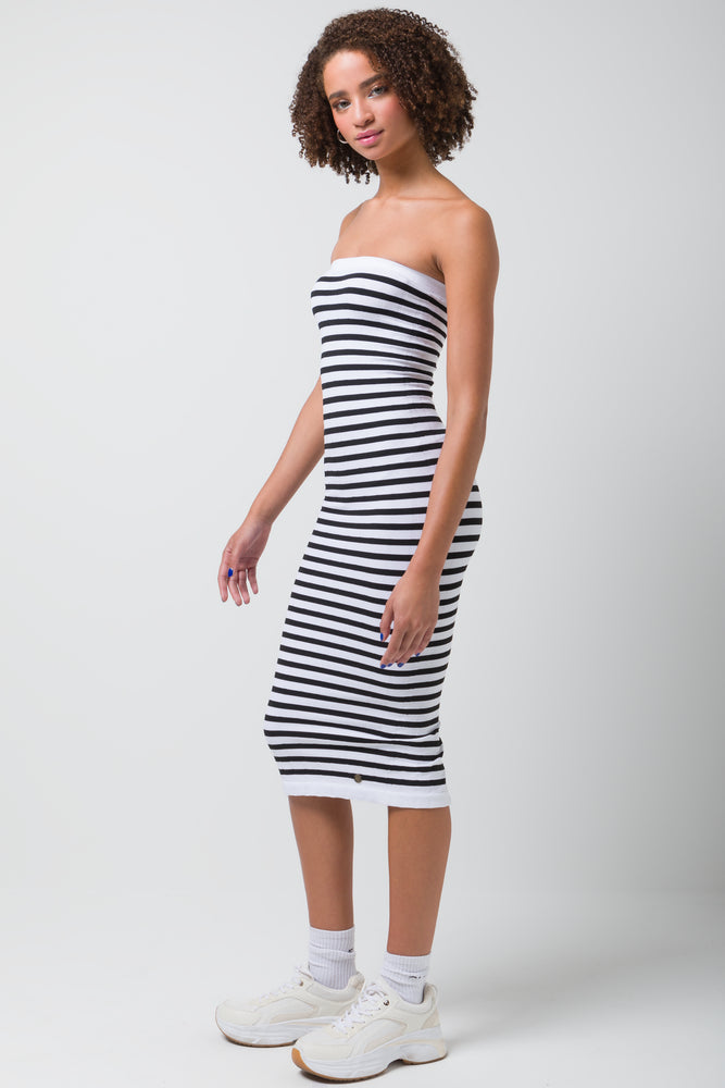 Seamless Midi Bandeau Dress Stripe Multi (1)