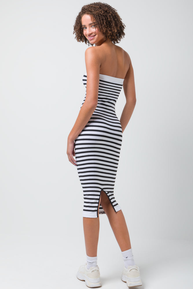 Seamless Midi Bandeau Dress Stripe Multi (2)