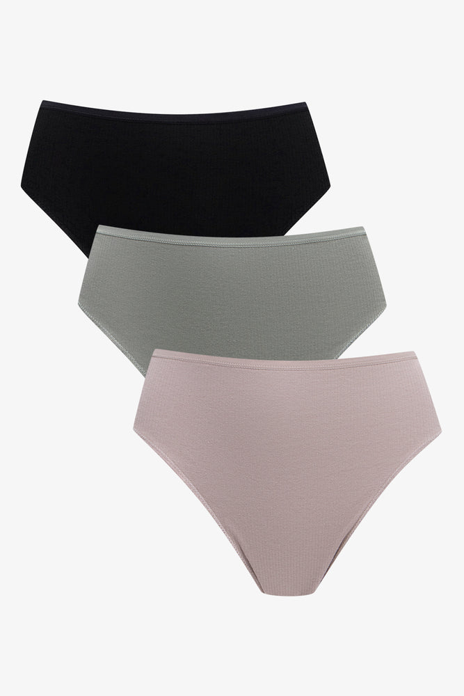 3 Pack Brazilian Panties Black, Olive Green & Natural (1)