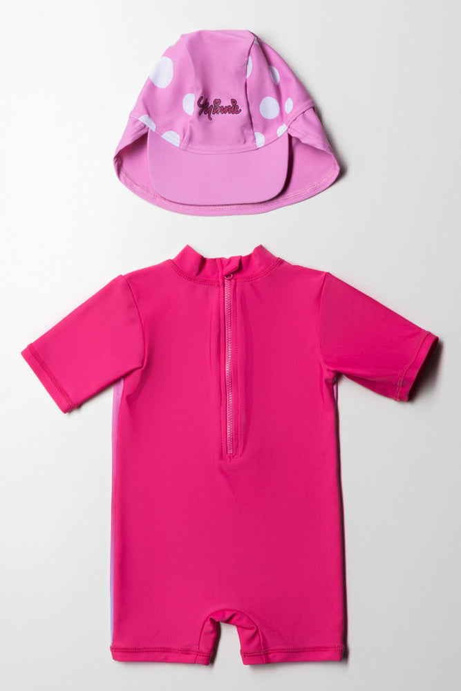 Minnie Mouse Swim Suit With Hat Pink (3)