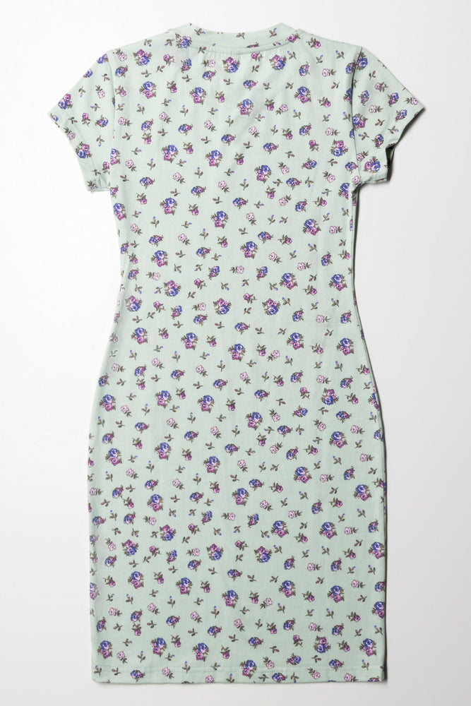 Ditsy Floral Bodycon Dress Green (2)
