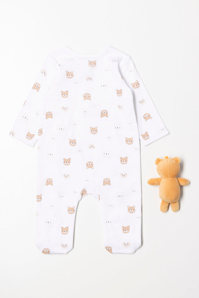 Bear Babygrow With Toy Natural And White (3)
