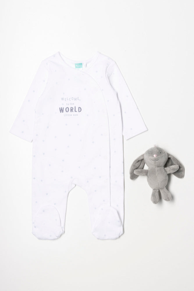 Star Babygrow With Toy White