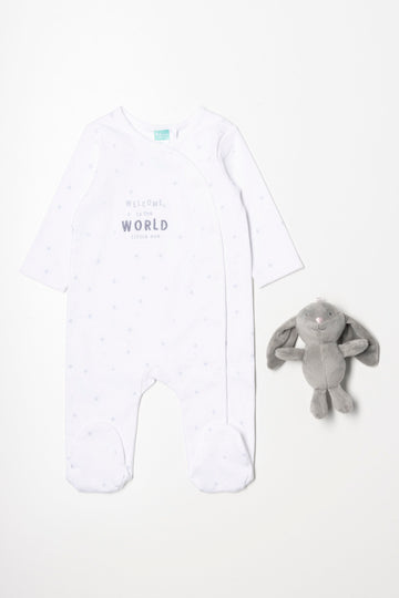 Star Babygrow With Toy White