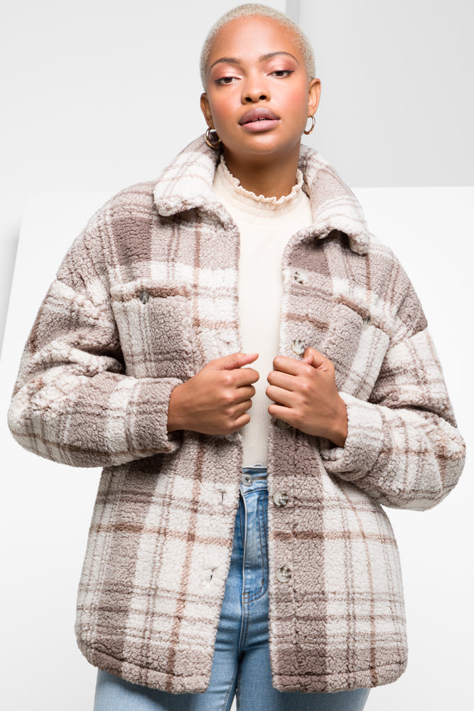 Check Sherpa Shacket Natural