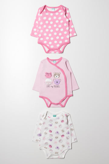 3 Pack Long Sleeve Bodyvest Pink