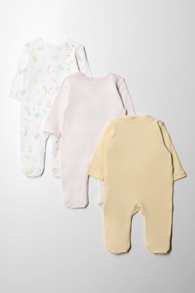 3 Pack Babygrows Pink & Yellow (4)