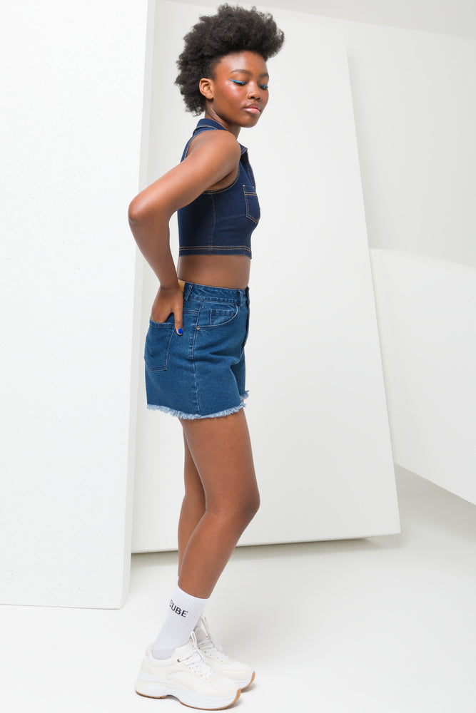 Raw Edge Denim Shorts Blue (2)
