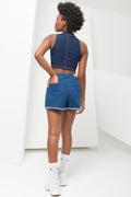Raw Edge Denim Shorts Blue (3)