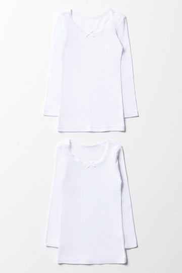 2 Pack Long Sleeve Vests White
